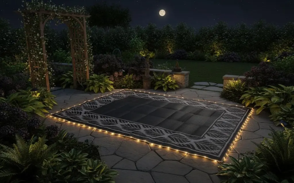 LED Outdoor Rug - SAJJGLOW 180*270 Dark Blue Leaves